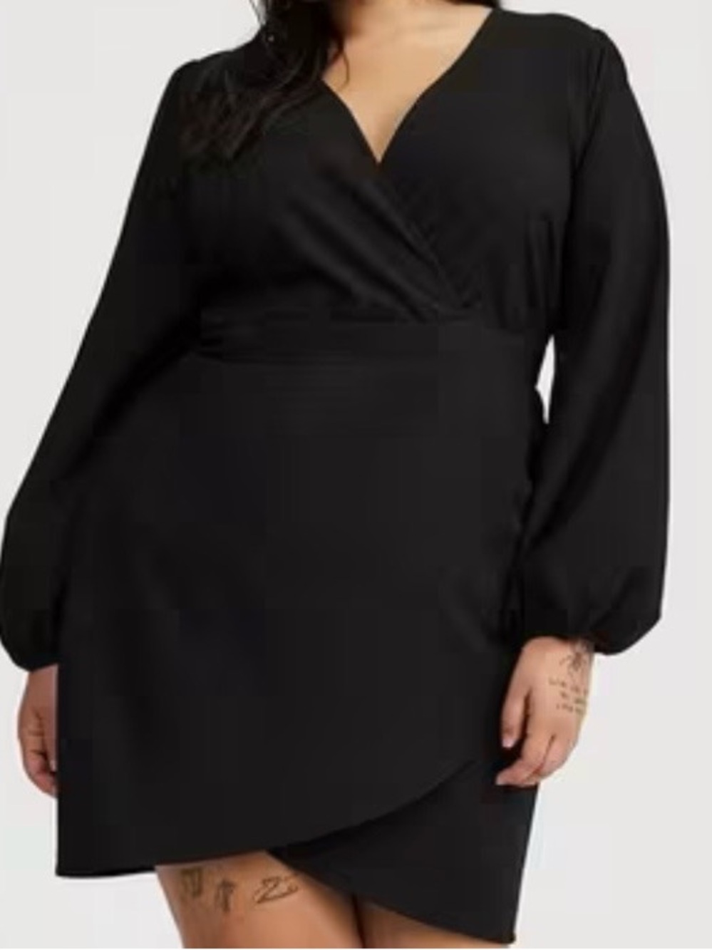Torrid Studio Mini Tulip Surplice Wrap Dress Black Size 12 Long Sleeve